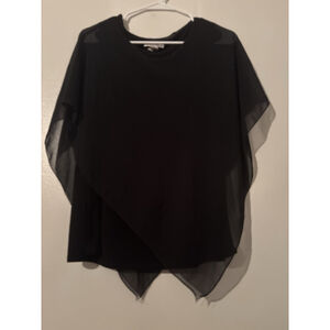 Black Chiffon Capelet Overlay Blouse | Asymmetrical Layered Flowy Party Career